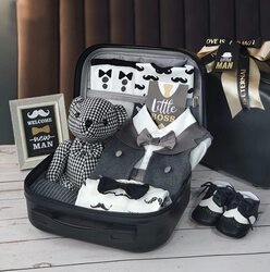 New Born Jumpsuit with Clothing Gift Set for Baby Boys, 9 Pieces, 0-3 Months, Black/White