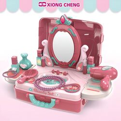 3 in 1 Pretend Beauty Dresser Vanity Makeup Play Set Pretend Playset in Suitcase for Girls