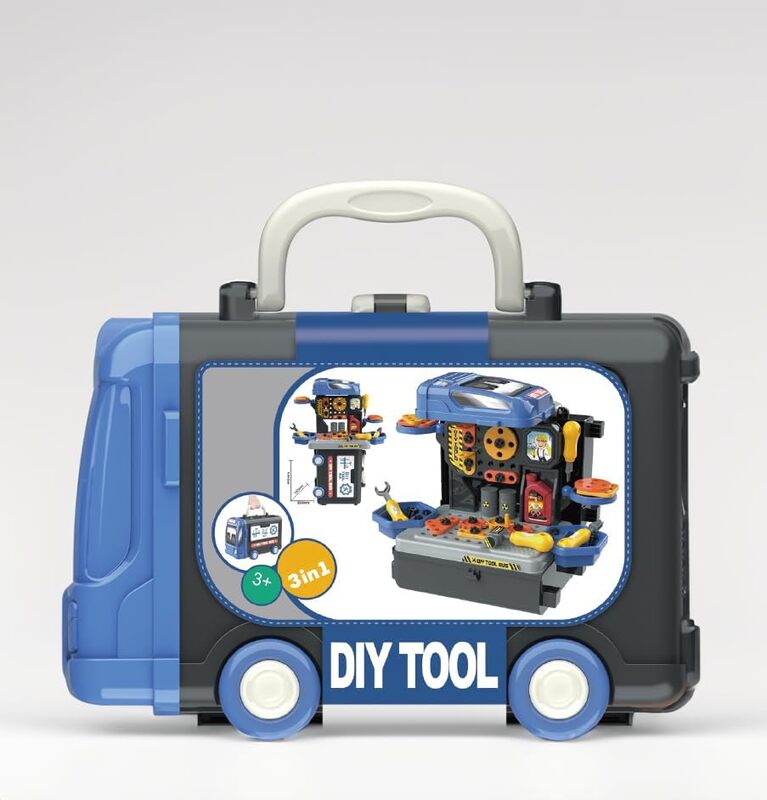 3 in 1 Multifunction 59 Pcs Tool Set Playset in Bus Theme For Boys and Girls