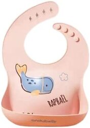Blue Whale Design 3D Silicone Baby Feeding Bibs with Wide Food Catcher Pocket, Pink