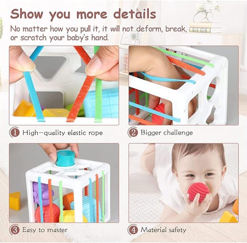10-Piece Blocks Fine Motor Skill Early Learning Preschool with Shape Sorter Toy & Montessori Toy Baby Gift Set, Multicolour