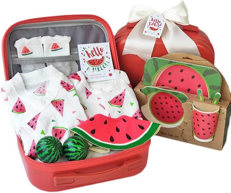 Watermelon Theme Baby Unisex Gift Set with Suitcase, One Size, Red/Green