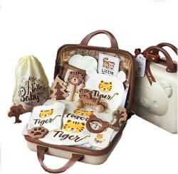 Rompers & little Toys Cute Suitcase with Tiger Theme Baby Gift Set, Newborn, Multicolour
