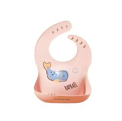 Blue Whale Design 3D Silicone Baby Feeding Bibs with Wide Food Catcher Pocket, Pink