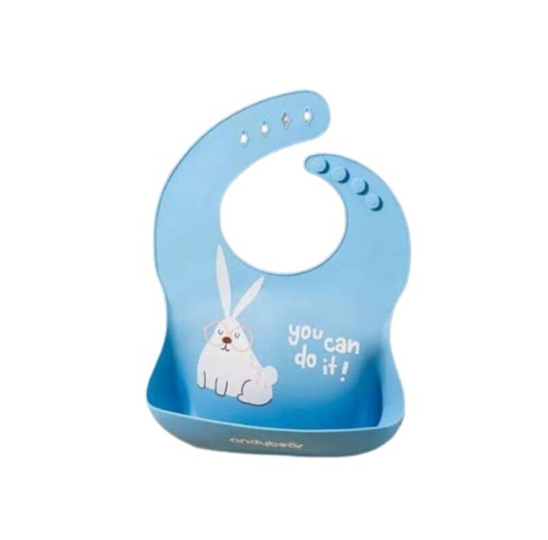 You can do it Rabbit Design 3D Silicone Baby Feeding Bibs with Wide Food Catcher Pocket, Blue