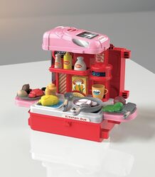 3 in 1 Kitchen Playset with 32 Pcs in Bus Theme - Kitchen Playset Pretend Food for Toddlers Kids, Toy Accessories for Boys and Girls