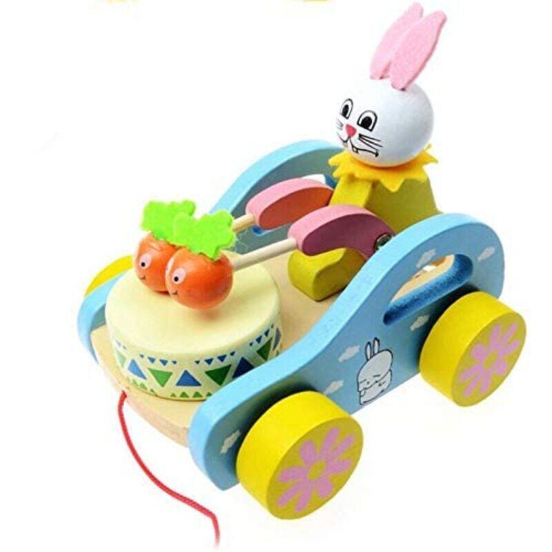 

Generic Wooden Cute Kid Rabbit Beating Drum Pulling Cart Toy, Multicolour