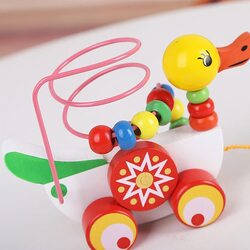 Wooden Duckling Pull Along Preschool Learning Kids Toys, Multicolour