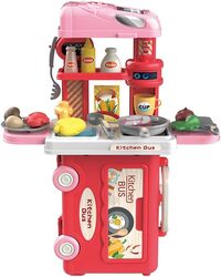 3 in 1 Kitchen Playset with 32 Pcs in Bus Theme - Kitchen Playset Pretend Food for Toddlers Kids, Toy Accessories for Boys and Girls