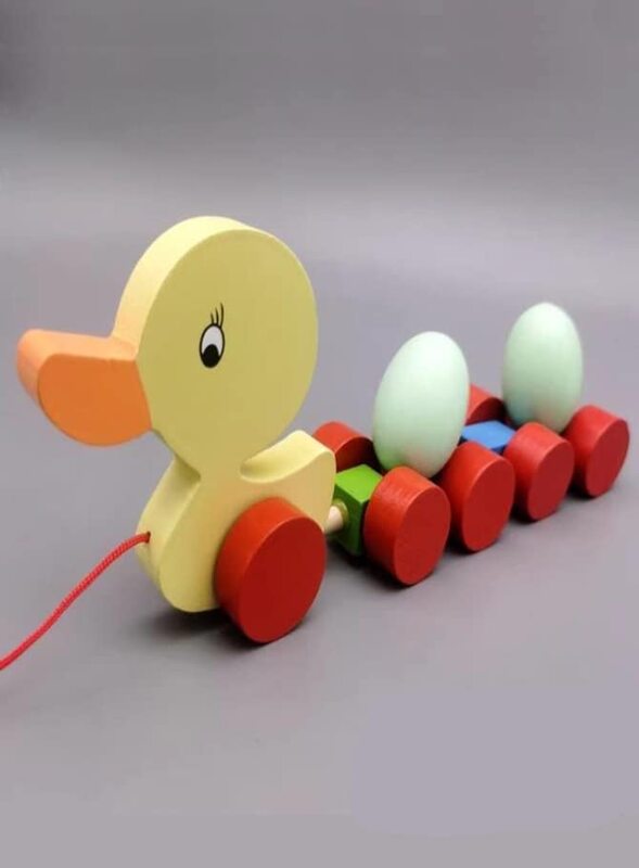 Wooden Pull Along Duck with 2 Eggs Toys for Baby, 1-5 Years, Multicolour