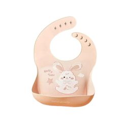 Rabbit Design 3D Silicone Baby Feeding Bibs with Wide Food Catcher Pocket, Pink