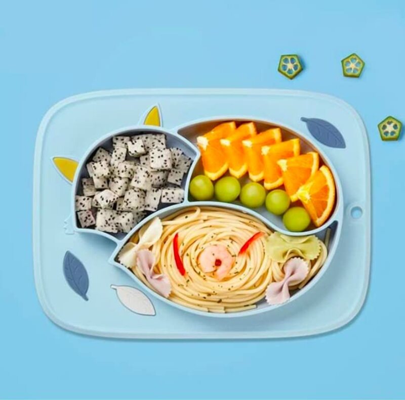 Fox Design Silicone Baby Bowl & Dish Self Feeding Training Storage Divided Plate, Blue