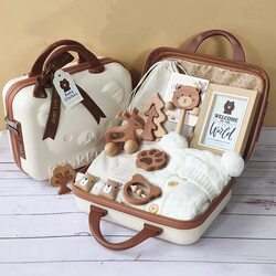 15-in-1 Bear theme Rompers and Wooden Toys in Cute Suitcase Giftset for Babies, Multicolour