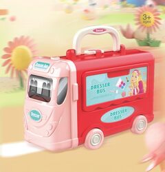 3 in 1 Beauty Playset Beauty Salon Toy Kit Pretend Play Dress Up Fashion Accessories for Girls in Bus Theme