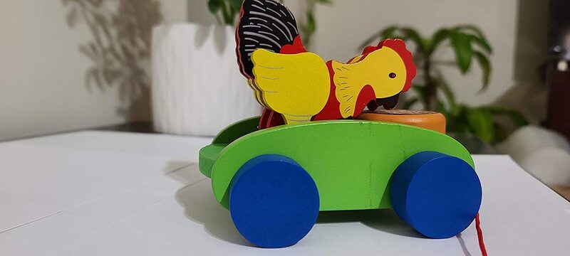 Wooden Walk-A-Long-Chicken Pull Along Toy with Rope for Kids, 1-5 Years, Multicolour
