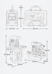 3 in 1 Kitchen Playset with 32 Pcs in Bus Theme - Kitchen Playset Pretend Food for Toddlers Kids, Toy Accessories for Boys and Girls