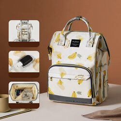 Bananas Design Large Tote & Portable Crossbody Backpack For Kids Unisex with Extra Compartment, White/Yellow
