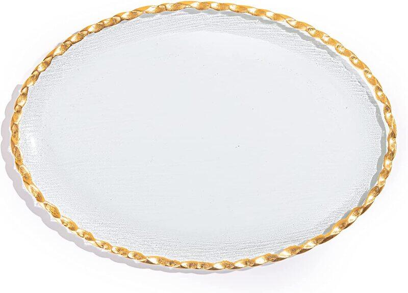 

Generic 22cm Handmade Glass Round Plate with Golden Edges, Clear/Gold
