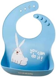 You can do it Rabbit Design 3D Silicone Baby Feeding Bibs with Wide Food Catcher Pocket, Blue