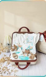 Rompers & Wooden Toys Cute Suitcase with Honey Bunny Theme Baby Gift Set, 14 Pieces, Newborn, Multicolour