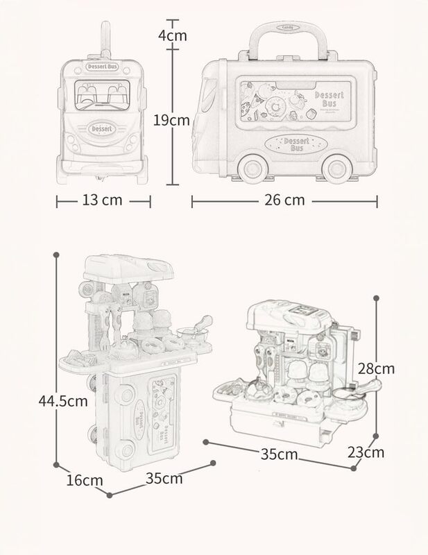 3 in 1 Dessert Cart Playset Sweet Treats Cart set in Bus Theme for Boys and Girls