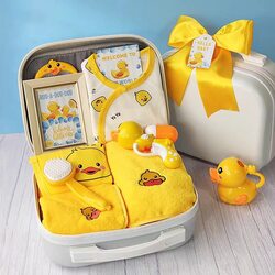 14-in-1 Duck theme Rompers and Water Toys in Cute Suitcase in Giftset for Babies, Multicolour