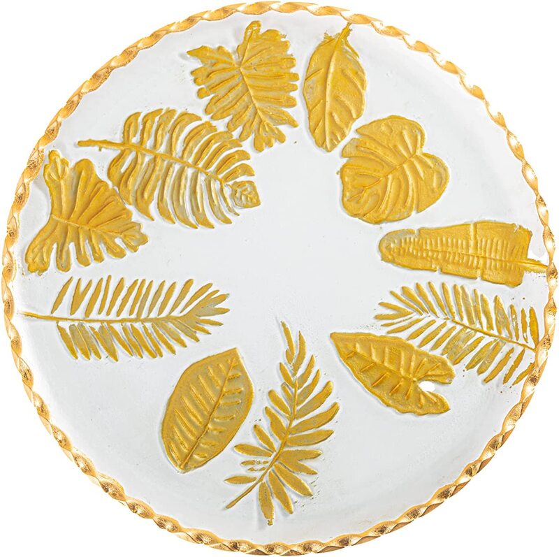 

Generic Leaf 3 Handmade Glass Round Plate with Golden Edges, Clear/Gold