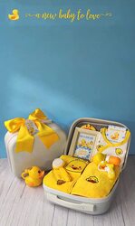 Rompers & little Toys Cute Suitcase with Duck Theme Baby Gift Set, Newborn, Yellow/White