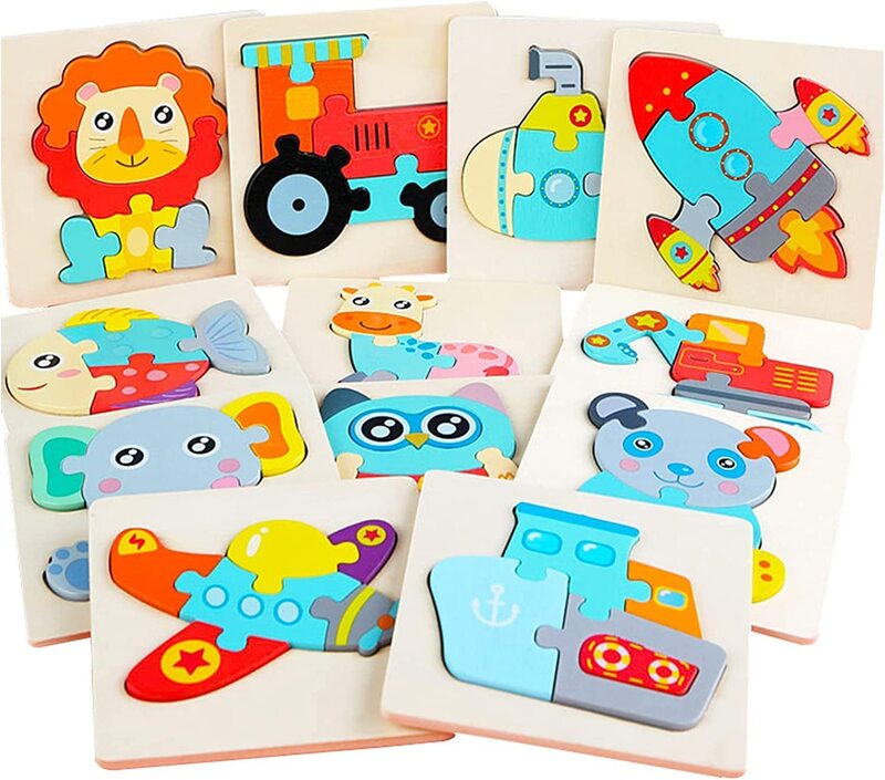 12-Piece Kids Wooden Puzzle, Multicolour