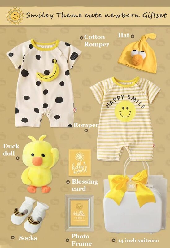 Rompers and Little Toys in Cute Suitcase Giftset for Babies, Multicolour