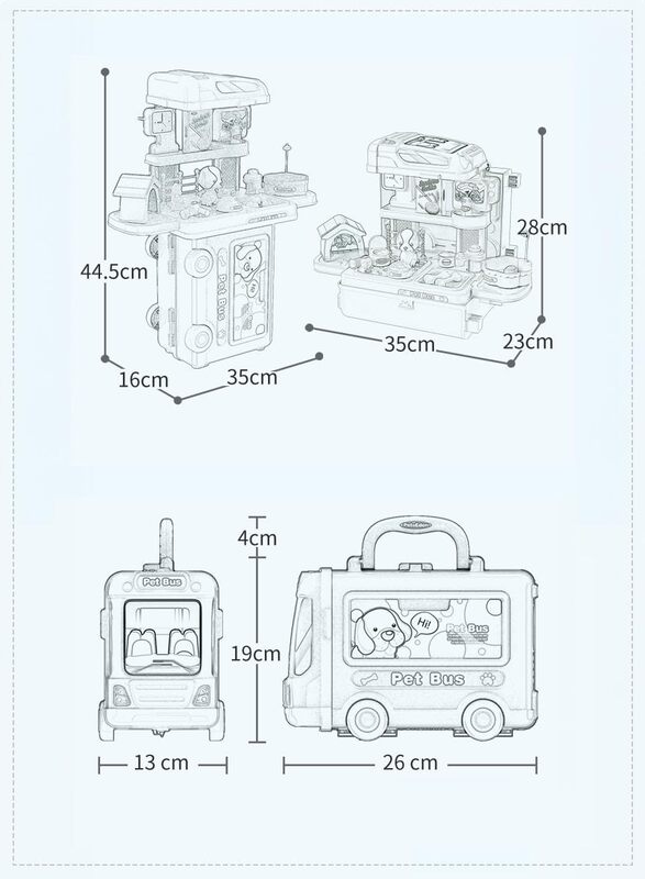 3 in 1 Petcare Playset with 32 Pcs in Bus Theme for Boys and Girls