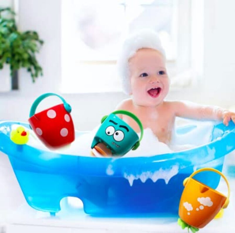 3-Piece Toddler Baby Pouring Cup Flow Style Bucket Water Spray Shower Toys, Multicolour