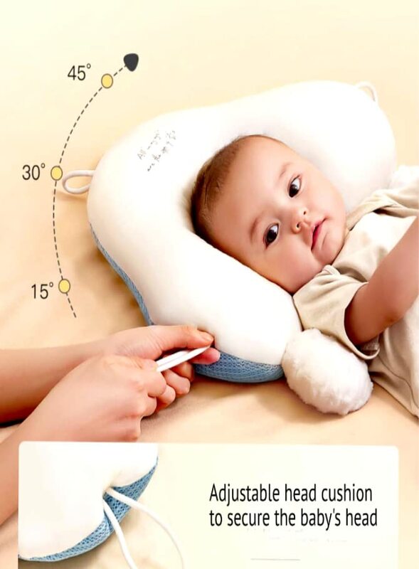 Flat Head Shaping Pillow For Baby Unisex With Adjustable Height and Free Pillow Cover, Blue