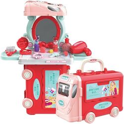 3 in 1 Beauty Playset Beauty Salon Toy Kit Pretend Play Dress Up Fashion Accessories for Girls in Bus Theme