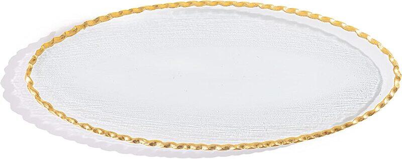 

Generic Handmade Glass Oval Tray with Golden Edges, Clear/Gold