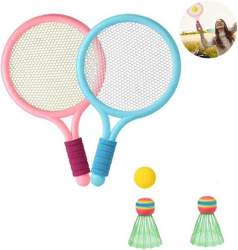 Kid Tennis Racket/Plastic Toddlers Badminton Set, with 1 Foam Ball and 2 Shuttlecocks Set, Multicolour