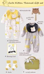 Rompers & little Toys Cute Suitcase with Kitten Theme Baby Gift Set, Newborn, Multicolour