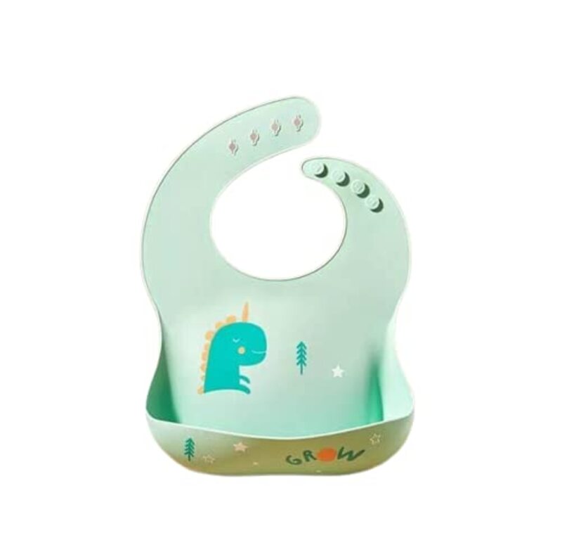 Cute Dragon Design 3D Silicone Baby Feeding Bibs with Wide Food Catcher Pocket, Green