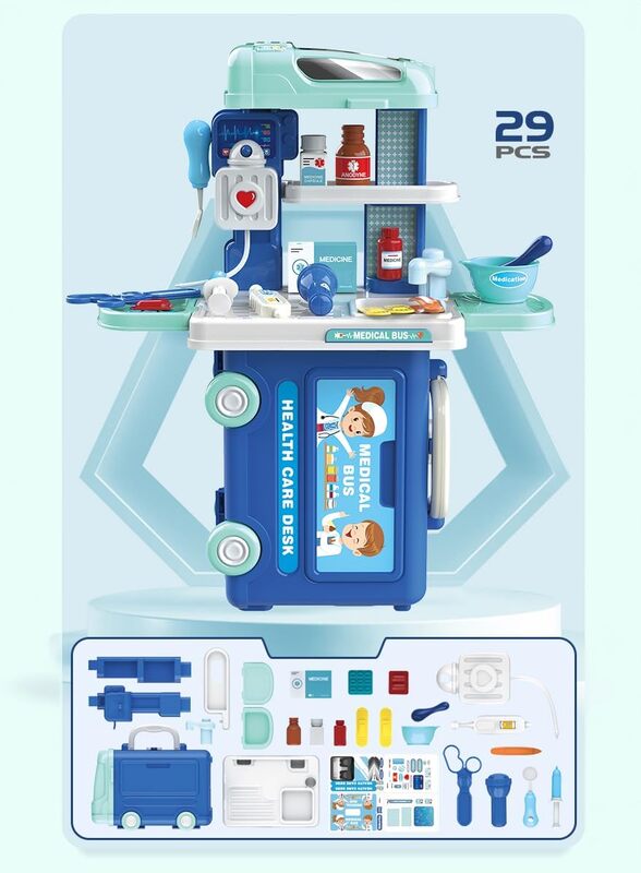 3 in 1 Multifunction 29 Pcs Doctor Set Playset in Bus Theme For Doctor Role Play Set, Doctor Kit For Toddlers And Kids