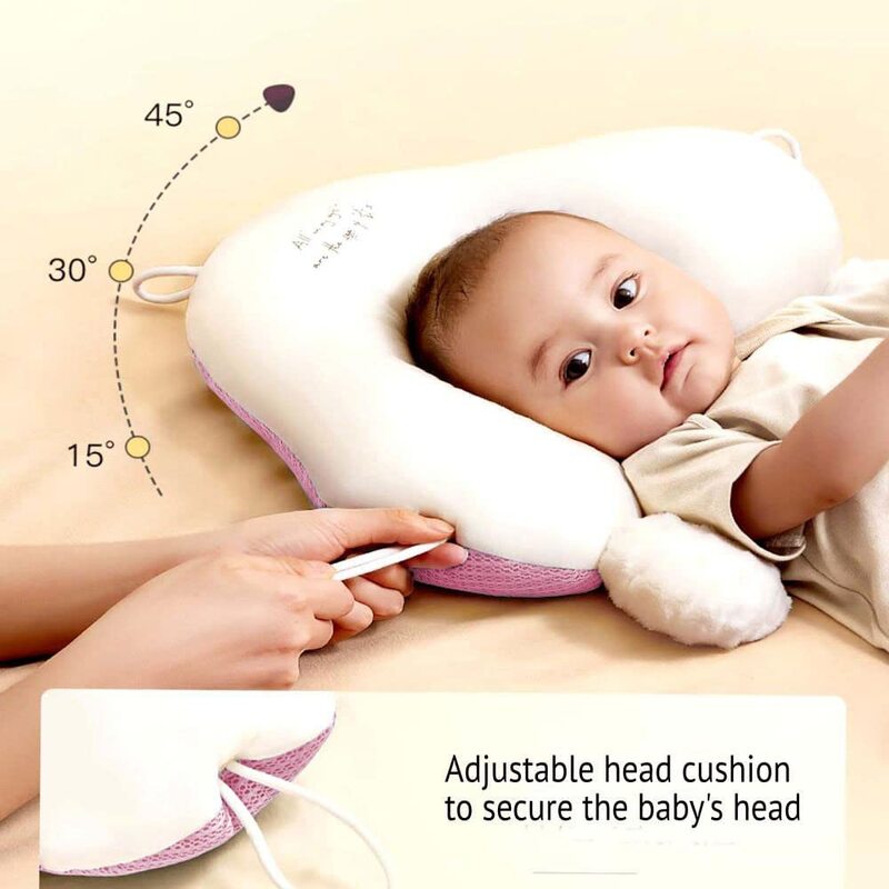 Flat Head Shaping Pillow For Baby Unisex With Adjustable Height and Free Pillow Cover, Pink