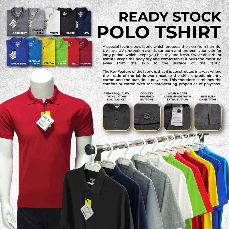Milano Group Cooltex Ready Stock Polo Shirt for Men, Large, Turquoise Blue