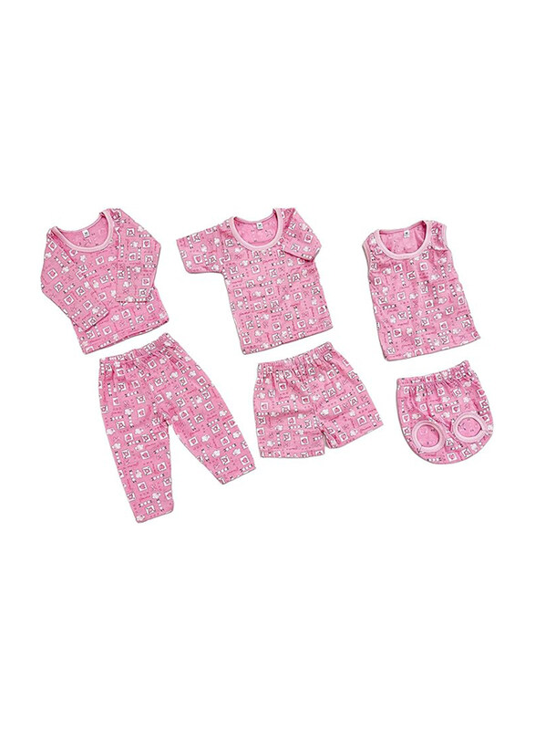 

Rikang Cotton Baby Girl Printed Clothing Set, 6 Pieces, Newborn, Pink