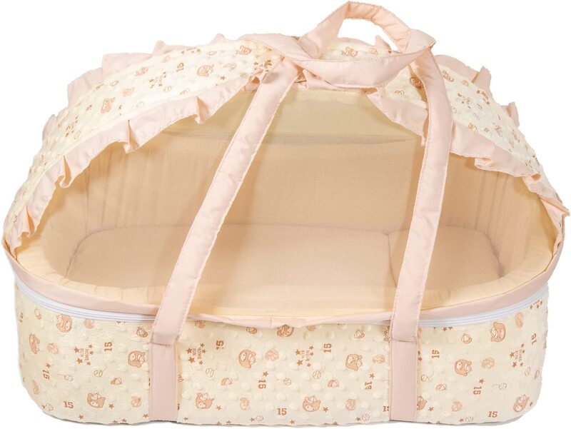Bear Print Carry Cot with Mosquito Net, Newborn, Yellow
