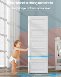 Baby Drawers Storage Cabinets with 5 Drawers, White/Pink