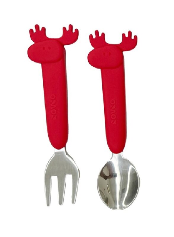 

Rikang Silicone Baby Spoon and Fork Set with Cute Animal Design, Red