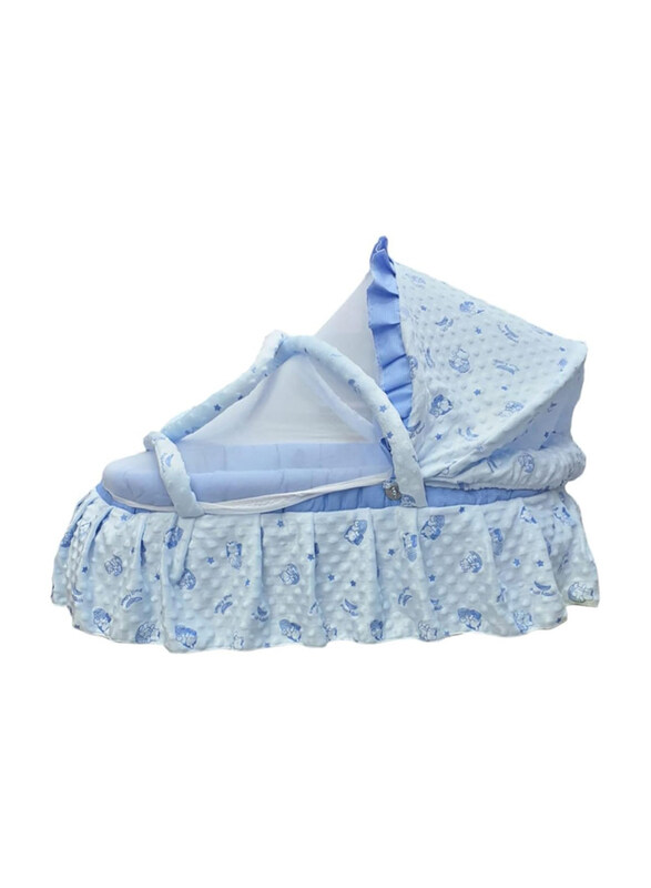 

Rikang Baby Carry Cot with Blue Print, Padded Mattress, Blue