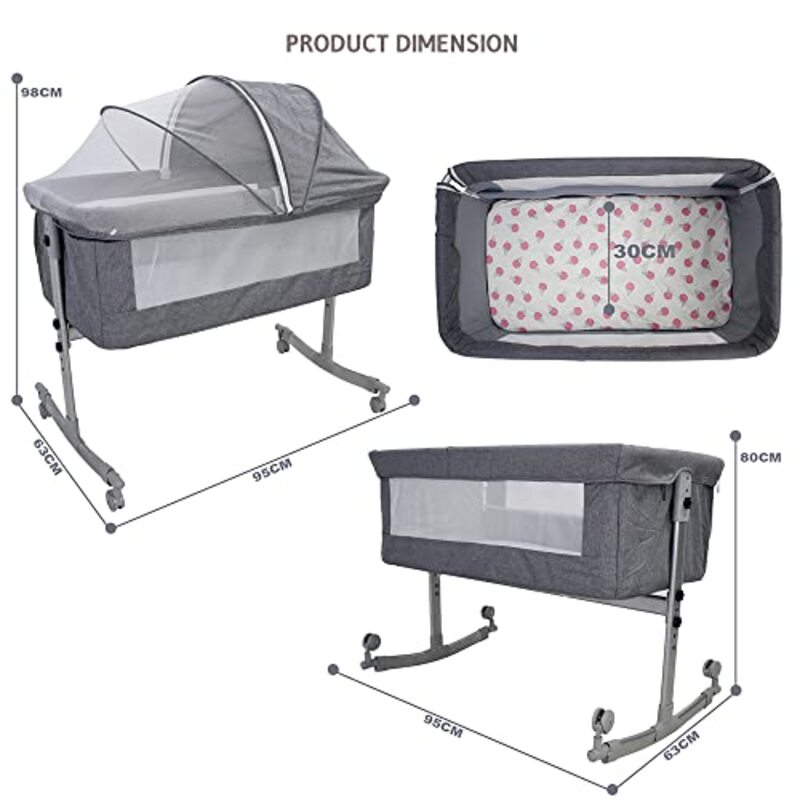 Portable Multi-Function Crib, 0-9 Months, Grey