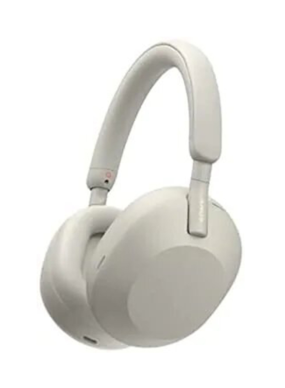 سماعات اذن سوني لاسلكية بلوتوث بتصميم على الاذن وخاصية الغاء الضوضاء مع مايكروفون, WH 1000XM5, فضي