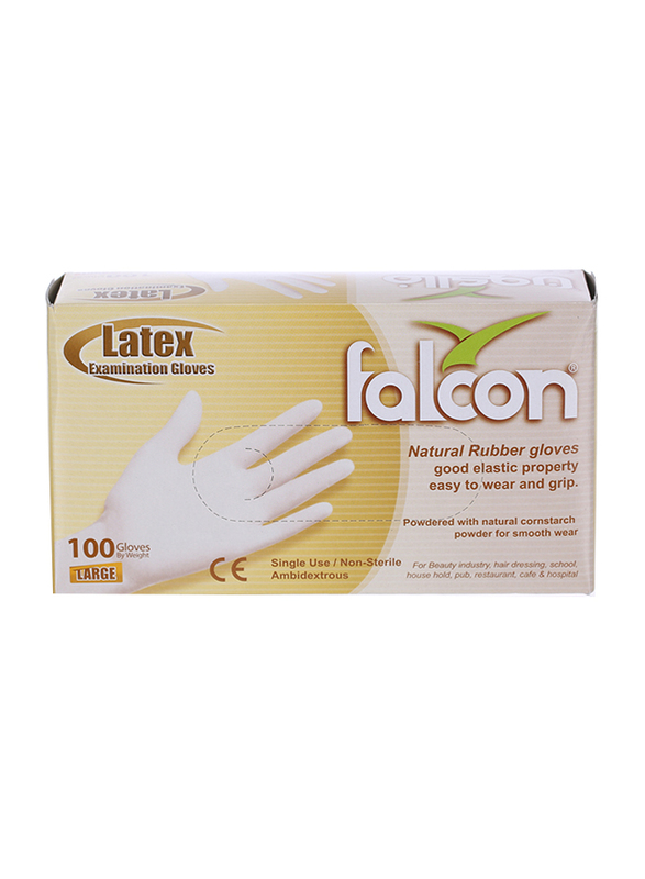 Falcon Examination White Gloves, Large, 100 Pieces