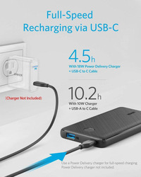Anker 10000mAh Wired Fast Charging Power Bank, Black
